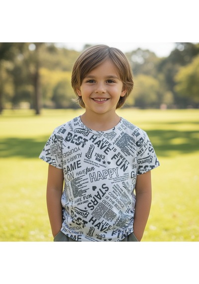 Bonbon Çocuk Beyaz Baskılı Tshirt Cb1023