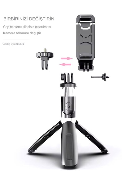 Telefon Ve Kamera Uyumlu Bluetooth Tripodlu Selfie Çubuğu 19-10