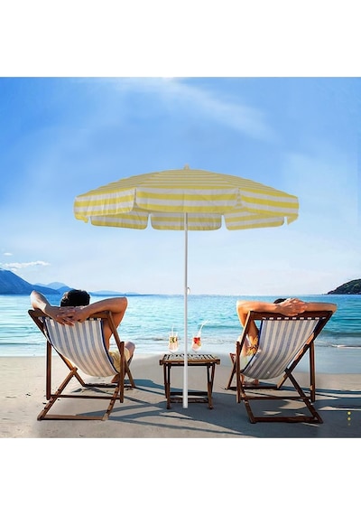 8 Telli - 200 Cm Plaj Şemsiyesi, Bahçe Şemsiyesi, Balkon Şemsiyesi, Eğilebilen Şemsiye Sarı - Beyaz