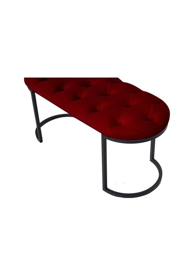 Elısse Black Puf - Metal Ayaklı Kapitoneli Model Puf, Bordo Bench