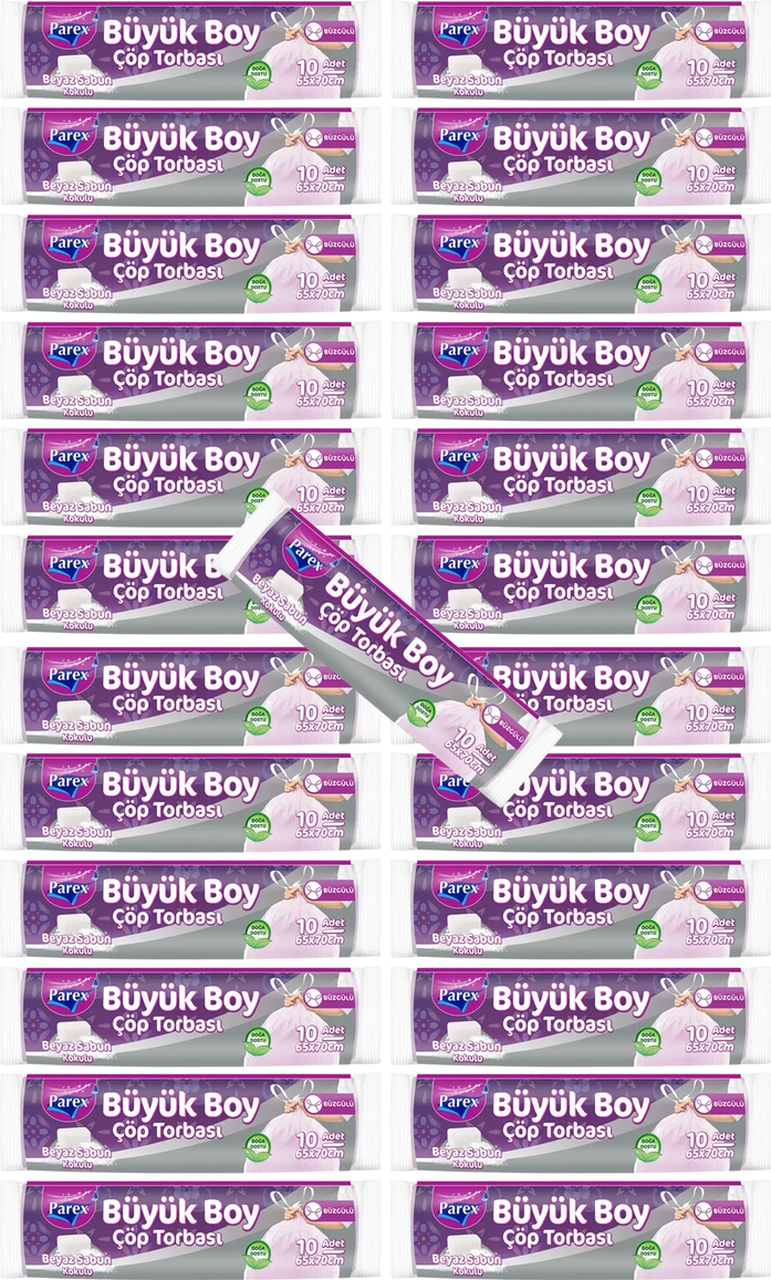 Büzgülü 10'lu Çöp Torbası Beyaz Sabun Kokulu Büyük Boy 65 X 70 Cm 25 Paket