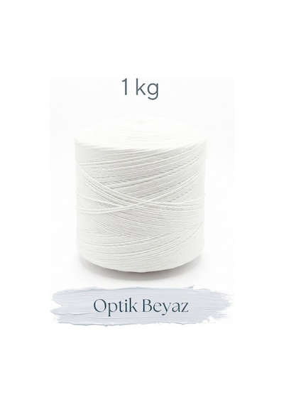 1 Kg Pamuklu El Örgü İpi Runner İpi- Amigurumi Koton İp Punch İpi Motif Optik Beyaz Renk