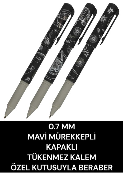 0.7 Mm Mavi Mürekkepli Kapaklı Tükenmez Kalem Özel Kutusuyla Beraber Kahve-2