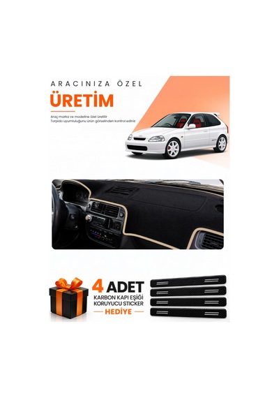 Honda Civic Ek-ej-em 1995-2000 Uyumlu Torpido Koruma Örtüsü Oto Kılıfı - Siyah Bej