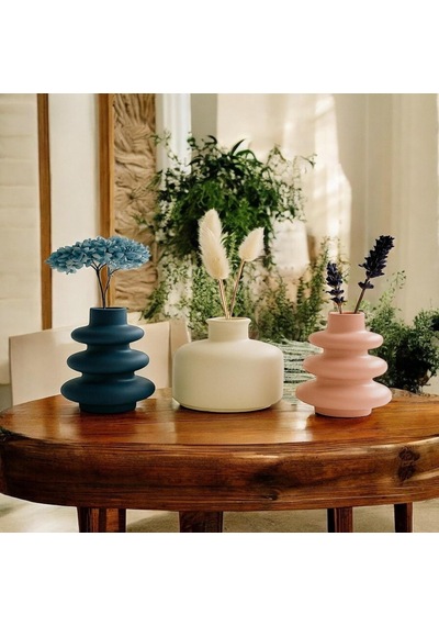 3'lü Mini Vazo Seti Pampas & Kuru Çiçek İçin İskandinav Pastel Taş Vazolar, Raf & Masa Üstü Minimal Dekor, M Diğer