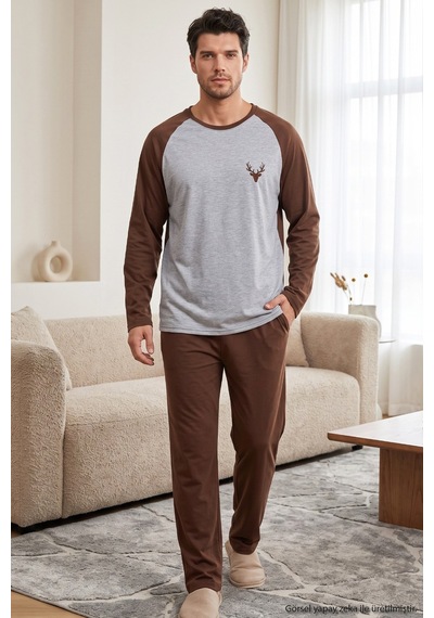 Siyah İnci Nakışlı Pamuklu Likralı Örme Pijama Takım 26241802 Kahverengi Siyah İnci Nakışlı Pamuklu Likralı Örme Pijama Takım 26241802 Kahverengi