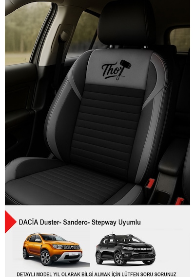 Thor Tay Tüyü Oto Koltuk Kılıfı Dacia Sandero-stepway-duster Uyumlu Gri