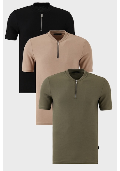 Buratti Pamuklu Regular Fit Yarım Fermuarlı Kolej Yaka 3'Lü Paket Erkek T Shirt 5902653S3 Siyah-Vizon-Haki Buratti Pamuklu Regular Fit Yarım Fermuarlı Kolej Yaka 3'Lü Paket Erkek T Shirt 5902653S3 Siyah-Vizon-Haki