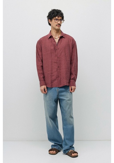 Vamos Dökümlü Oversize Modal Karışımlı Gömlek Bordo