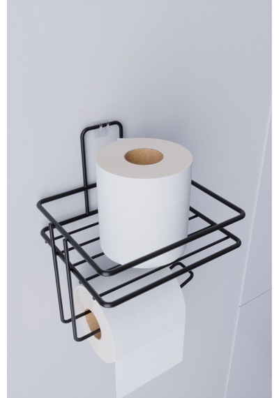 Süper Yapışkanlı Tuvalet Kağıtlığı Tutacağı Askısı Mat Metal Tuvalet Kağıtlık Banyo Aksesuar Siyah