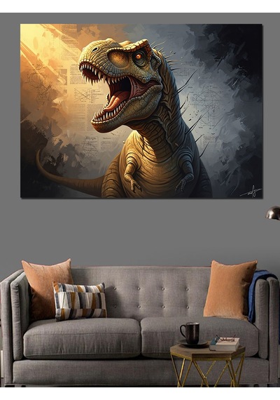 Ahşap Tablo Kükreyen Dinozor T-rex Portre Tablosu