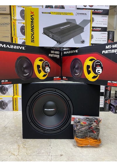 Sounmax 30cm Bass 1200w Massive Iki Takım 20cm Midrange Sx-pw5500.5 Kanallı Anfi Kablo