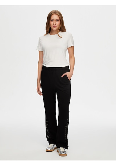 Boncuk Payet İş Detaylı Wide Leg Fit Eşofman Alt W26esa008 Uw26esa00810 Siyah