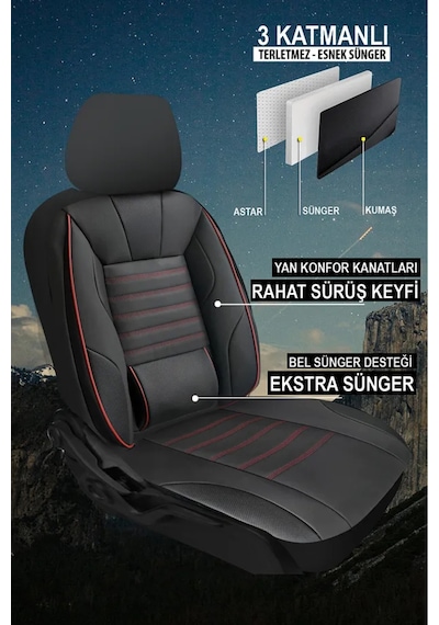 Renault Duster I Facelift 2013 1.5 Dci 85 Hp 2019 Uyumlu Stone Serisi Deri Siyah-kırmızı Oto Kılıfı Tam Set