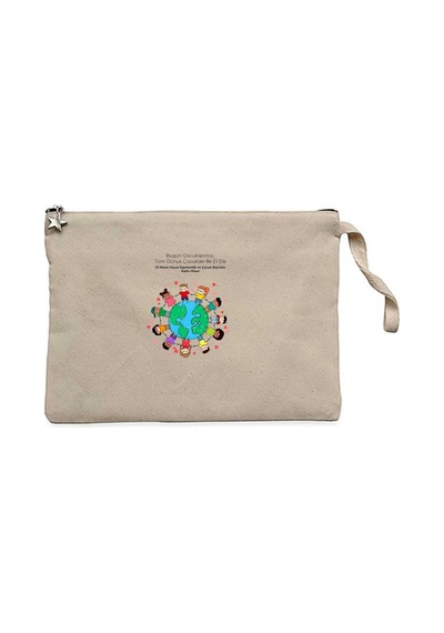 Neşe Dolu 23 Nisan Krem Clutch Astarlı Cüzdan / El Çantası