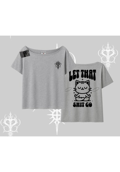Tarzsokak Meditasyon Yapan Kedi Baskılı Kayık Yaka Tshirt Gri
