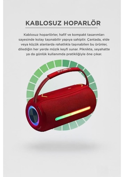 Özel Seri Renkli Oda Ofis Bluetooth Hoparlör Rgb Booms Box 360 Kırmızı