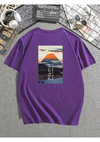 Mount Fuji Baskılı Mor T-shirt Oversize Unisex Mor Mount Fuji Baskılı Mor T-shirt Oversize Unisex Mor
