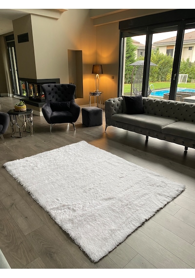 Tavşan Beyaz Yumuşak Dokulu Peluş Halı Dikdörtgen