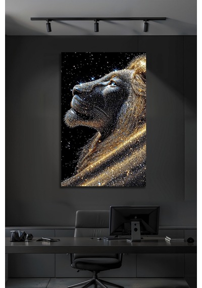 Altın Parıltılı Aslan Modern Parlak Cam Tablo Lüks 4mm Temperli Hayvan Figürlü Dekoratif Duvar Tablosu, Salon, Ofis Ve Çalışma Alanı Dekoru,
