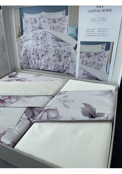 Capital Home Çift Kişilik Nevresim Takımı %100 Pamuk Saten 6'lı Set Krem Çiçekli
