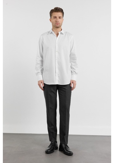 İmza Beyaz Uzun Kol Sert Yaka Kendinden Desenli Pamuk Comfort Fit Gömlek 1004255203 2XL