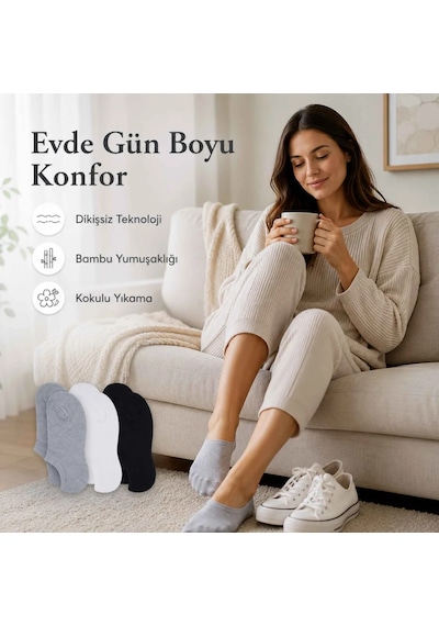 Çorap Giyim Kadın Bambu 6 Lı Dikişsiz Babet Çorap Siyah Beyaz Gri Görünmez Sneaker Çorap Nefes Alan Yumuşak