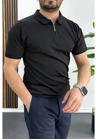 Erkek Polo Yaka Düz Tişört Siyah Edw455 Siyah