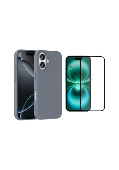 Apple Uyumlu iPhone 17 Içi Kadife Lansman Kılıf Ve Seramik Tam Kaplayan Cam Ekran Koruyucu Gri