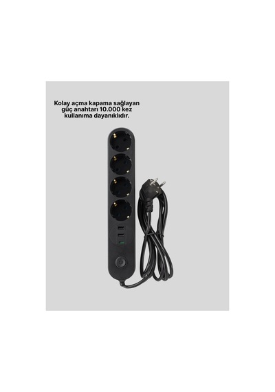 Akıllı Akım Dengelemeli 4 Lü Çoklu Priz Type-c Ve Usb Çıkışlı Çok Renkli 1 - 10 M