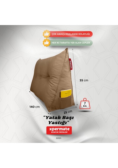 Yatak Başı Yastığı Sırt Ve Bel Destek Yastığı 140 Cm Kahverengi