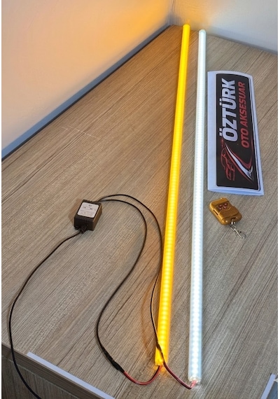 Cam Kenarı Yanıp Sönen Led Lamba 2 Li Uzaktan Kumandalı, 12 Modlu, Sarı Beyaz Işık 12v 120 Cm