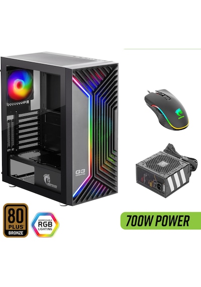 Green Griffin G3 Plus Argb Gaming Bilgisayar Kasası 4 120mm Fan + Tempered Cam 700w 80+ Bronze Psu Dahil + Mouse