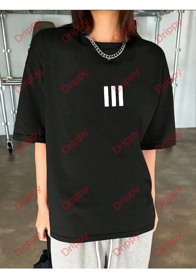 Flood Of Style 3 Çizgi Baskılı Beyaz Erkek Tshirt Siyah