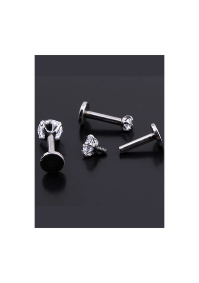 Cerrahi Çelik Zirkon Taşlı Piercing Küpe 6 Mm Barlı Taş Ebat Seçiniz Gümüş