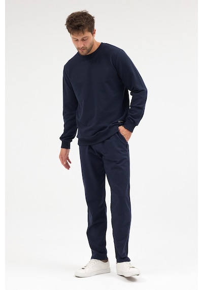 Mmetalic Lacivert Relaxed Fit Bisiklet Yaka Sweatshirt Düz Paça Erkek Eşofman Takımı Mtlce3847