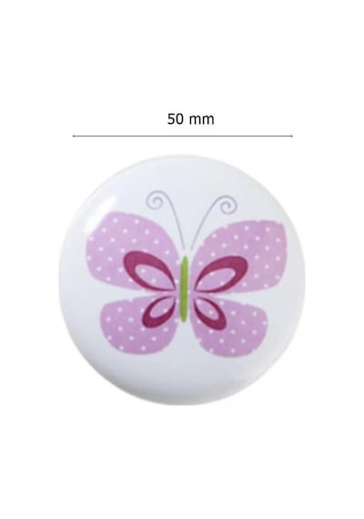 Porselen Pembe Kelebek Desenli Çocuk Odası Mobilya Kulpu Seramik Çekmece Dolap Düğmesi Çok Renkli