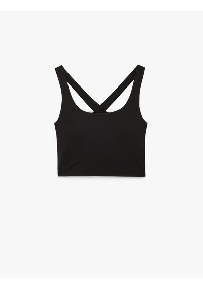 Koton Çapraz Askılı U Yaka Kolsuz Crop Spor Bluz Siyah 6sak30156nk