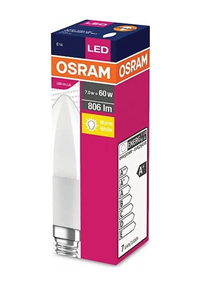Osram Led Value 7W Sarı Işık E-14 806lm Ampul