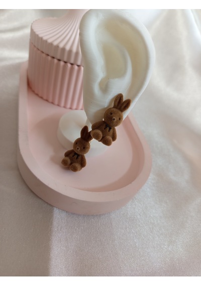 Koyu Kahverengi Peluş Tavşanlı Küpe