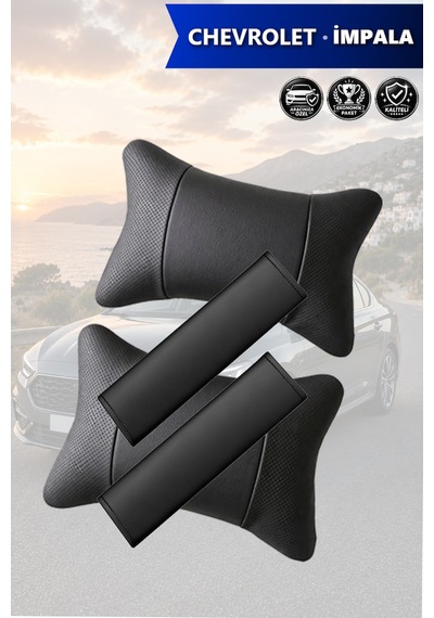 Chevrolet İmpala Uyumlu Deri Kemer Koruyucu Lüks Deri Yastık Siyah Set
