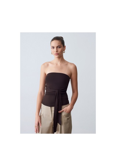Dilvin 32841 Bağlamalı Bandeau Top Koyu Kahve