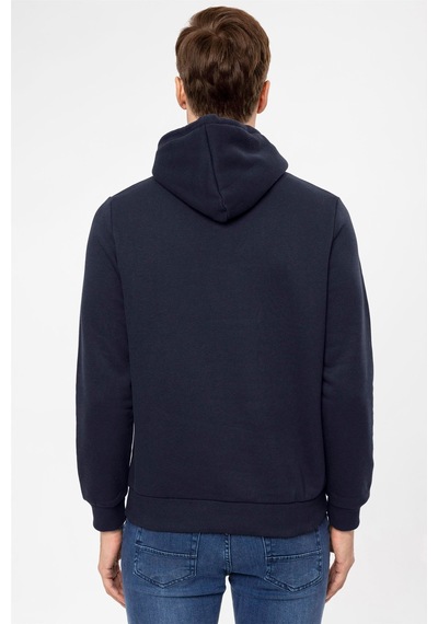 Süvari Oversize Geniş Kesim Pamuklu Yumuşak Dokulu Içi Polarlı Basic Kapüşonlu Sweatshirt Lacivert