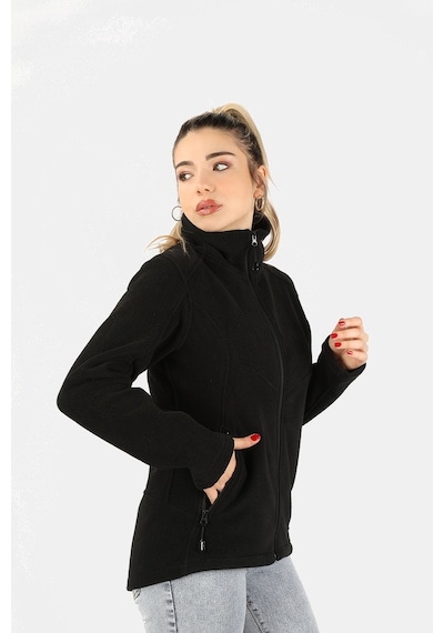 Kadın Balıkçı Fermuarlı Sweatshirt Siyah