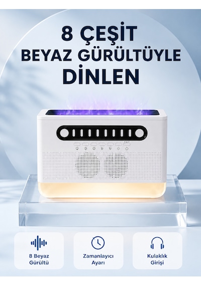 Simüle Alev Efektli Kablosuz Hoparlör Zamanlayıcılı Gece Lambası - Lisinya Beyaz