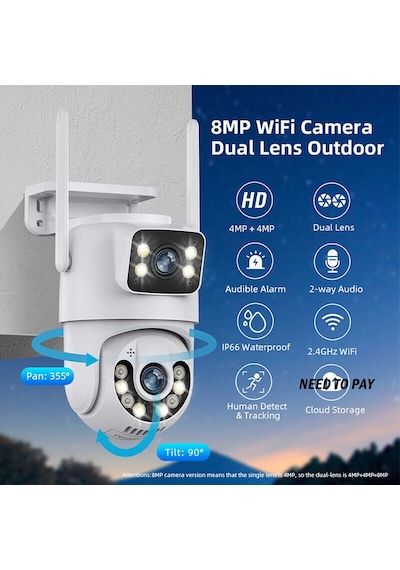 4mp+4mp Çift Lensli Wifi Ip Kamera Kablosuz Dış Mekan Ev Ptz Güvenlik Kamerası