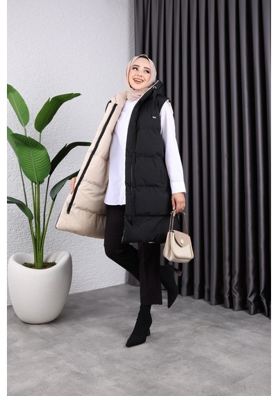 Harman Butik Kadın Çift Taraflı Giyilebilir Şişme Yelek Siyah Siyah
