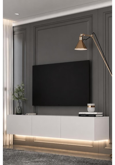 180dhdtdal1b Sadem Led Işıklı Duvara Monte Tv Sehpası Beyaz