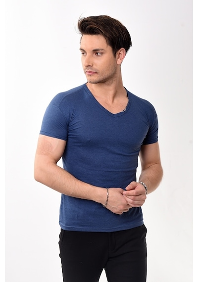 V Yaka Basic Slim Fit Erkek Tişört T-Shirt 10 Renk