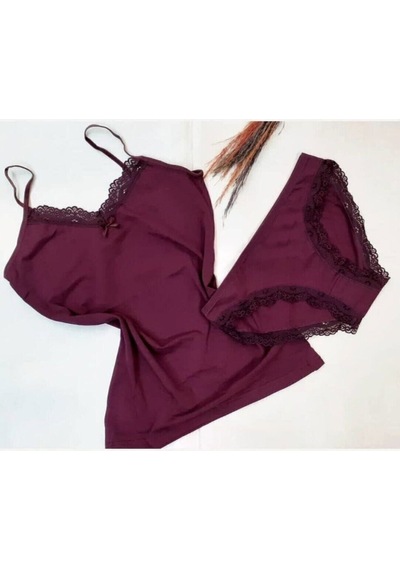 Kadın İp Askılı Dantel Detaylı Atlet Bikini Takım Pamuklı Esnek 001
